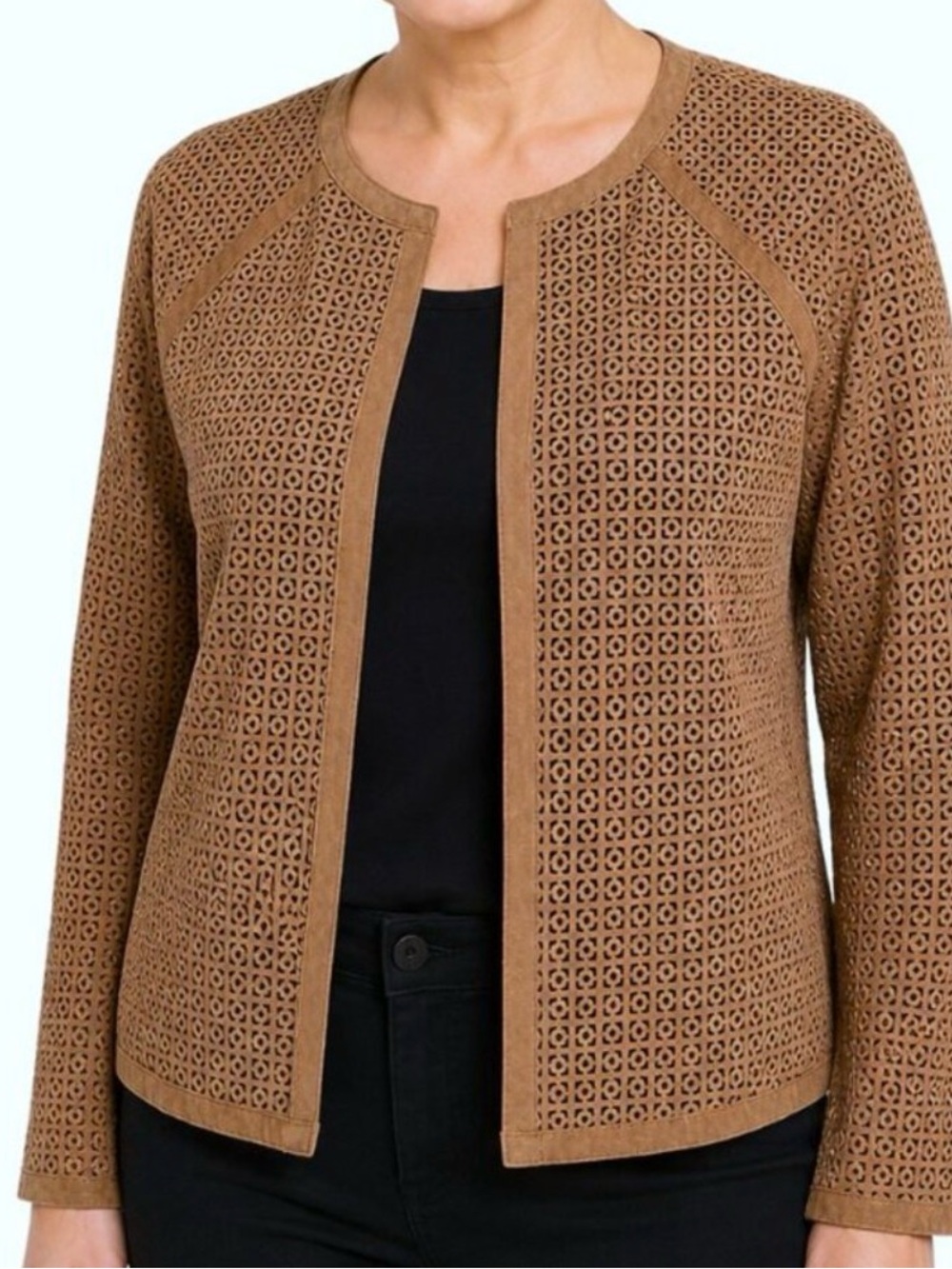 Dana Buchman Tan Perforated real genuine Leather Jacket